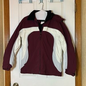 Maroon and white winter jacket, size M